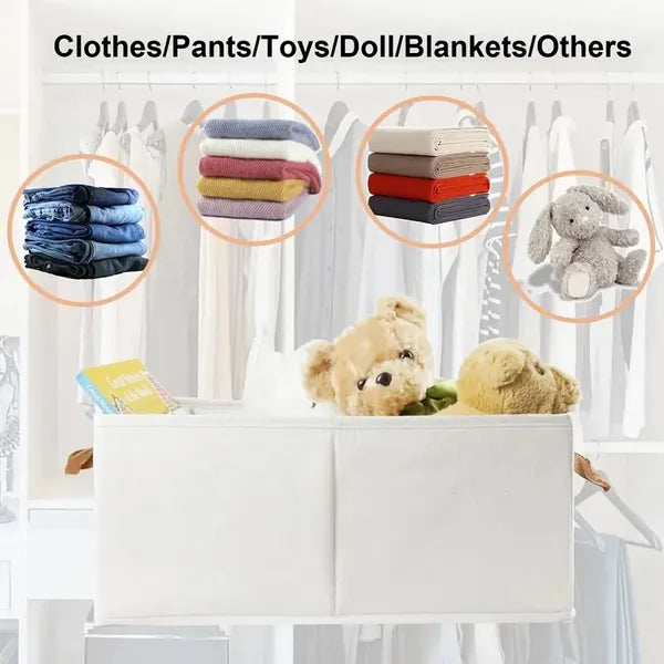 Close-up of storage box clear window showing folded clothes