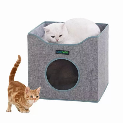 Jespet Foldable Cat Condo Cube House & Bed, fabric texture