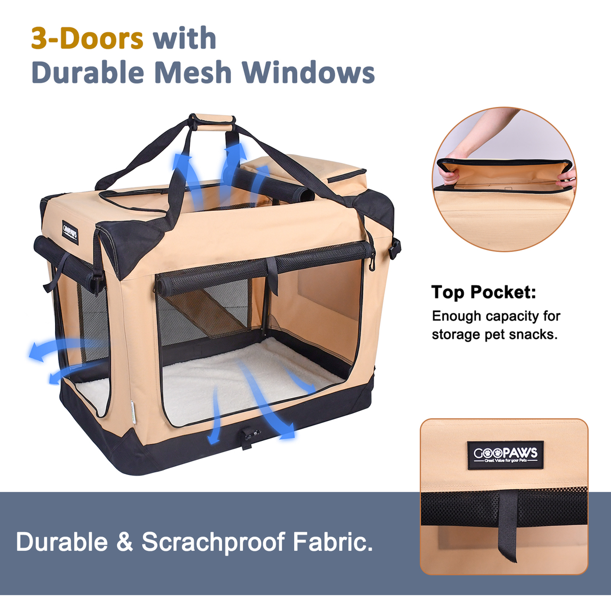 JESPET 3-Door Soft Pet Crate Kennel