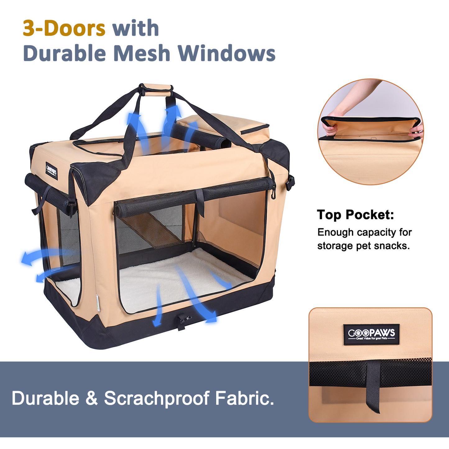 JESPET 3-Door Soft Pet Crate Kennel