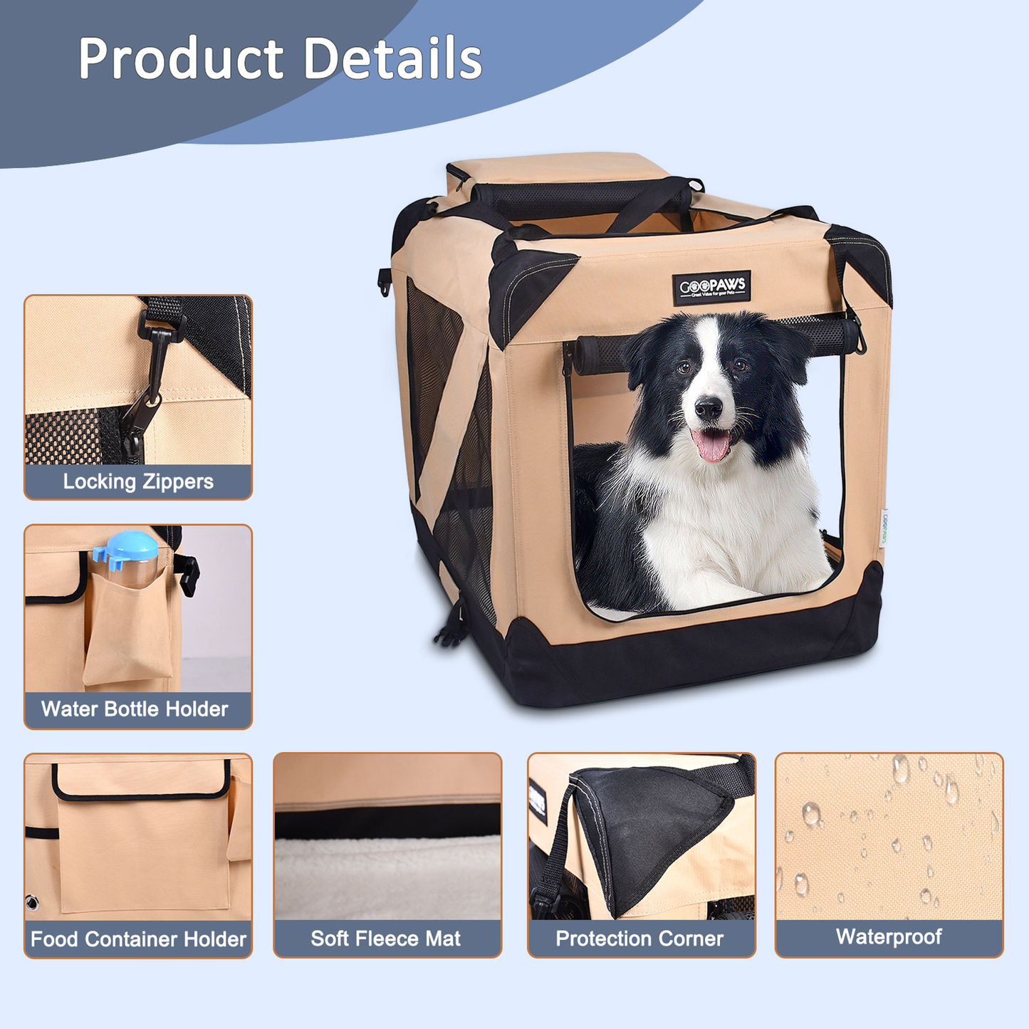JESPET 3-Door Soft Pet Crate Kennel