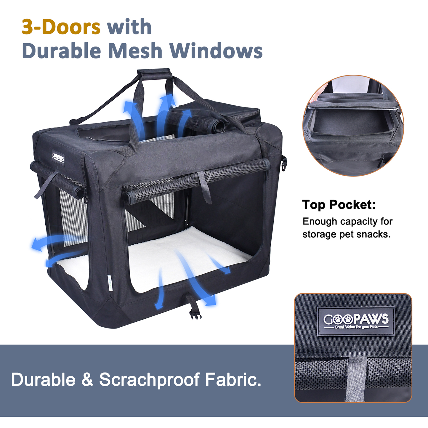 JESPET 3-Door Soft Pet Crate Kennel