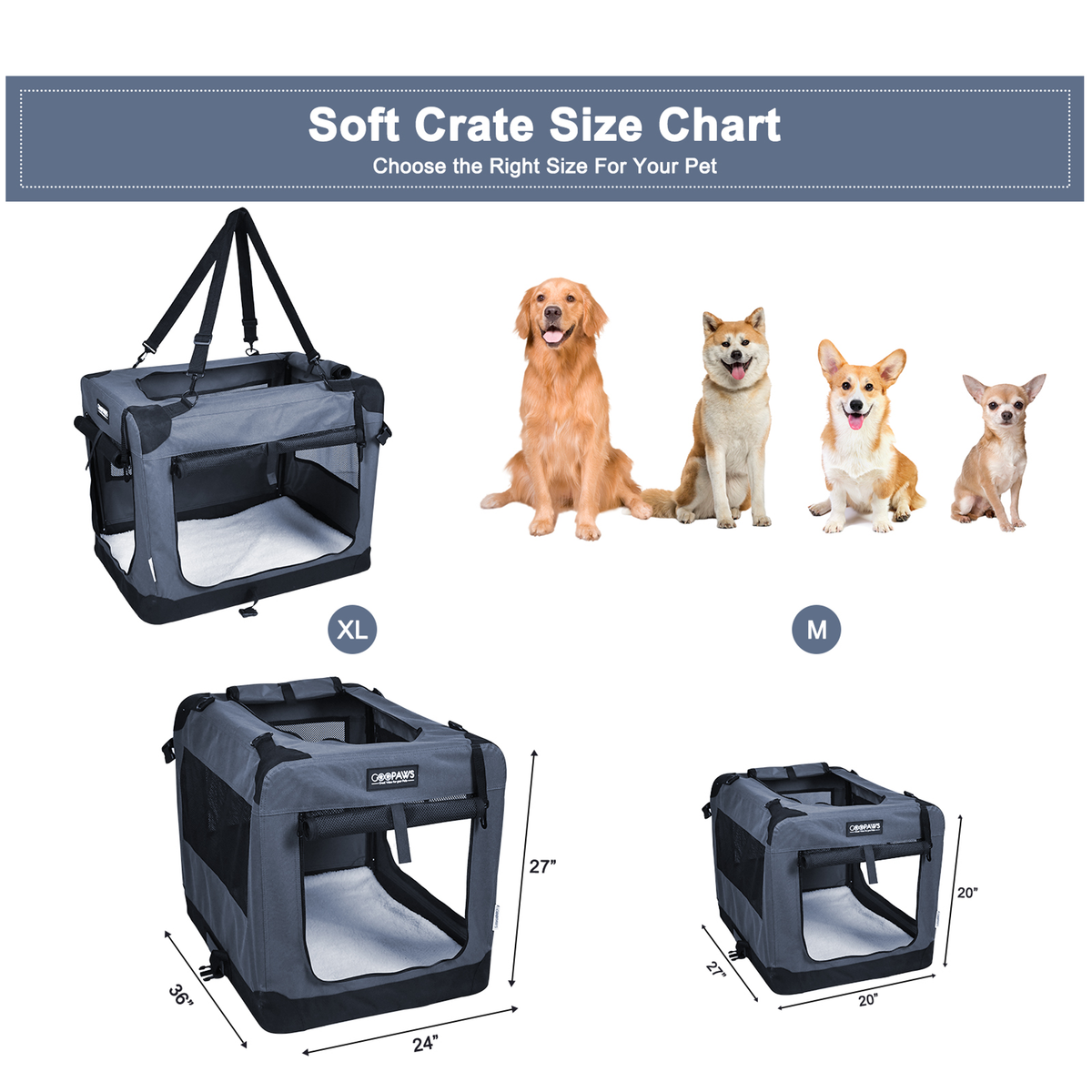 JESPET 3-Door Soft Pet Crate Kennel