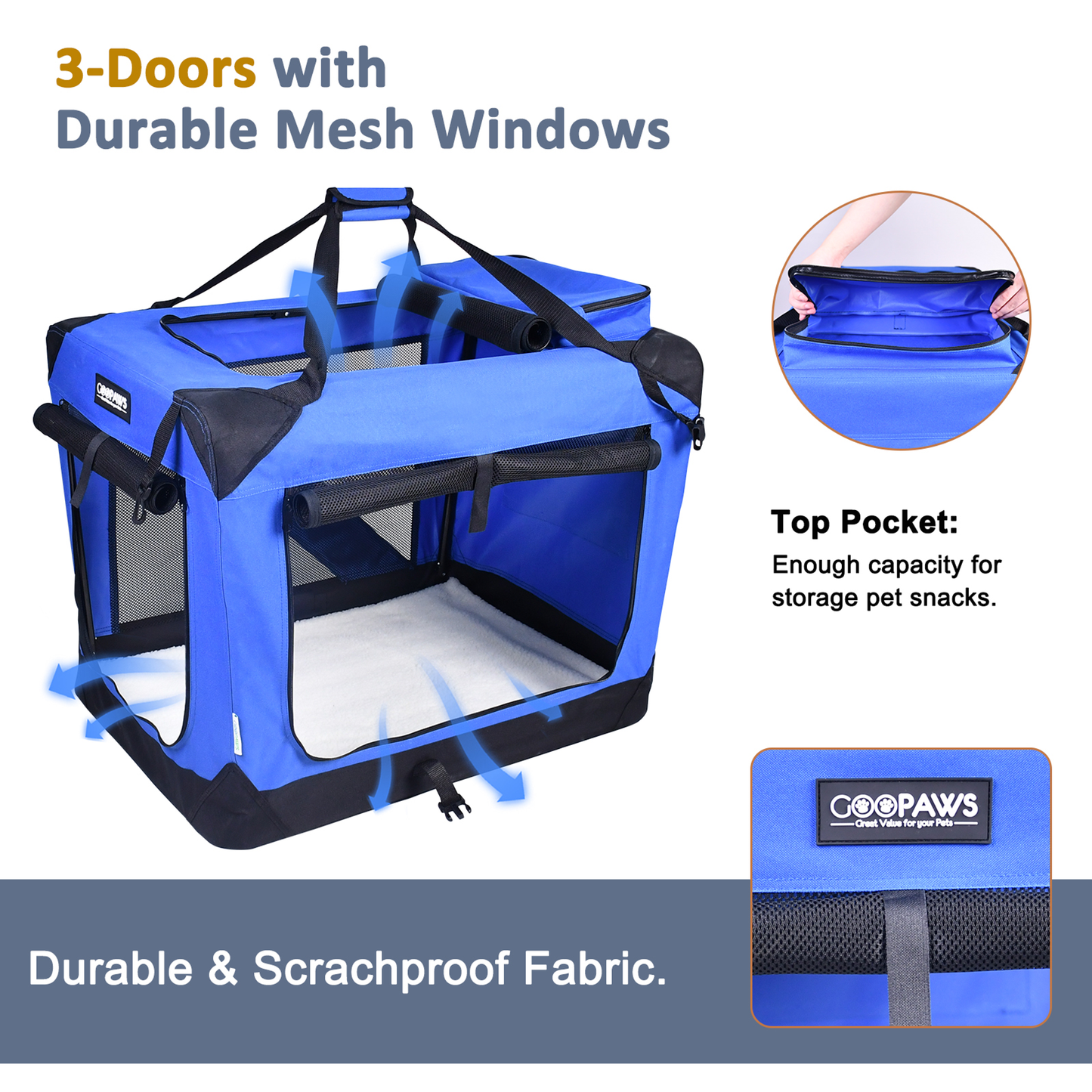JESPET 3-Door Soft Pet Crate Kennel
