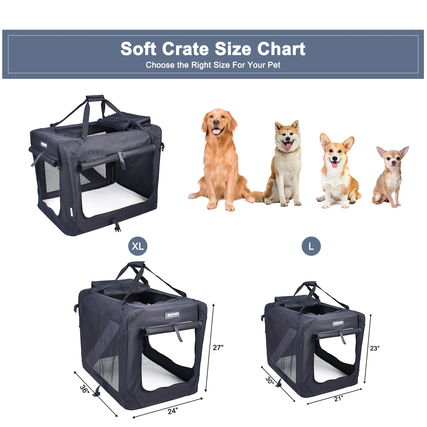 JESPET 3-Door Soft Pet Crate Kennel