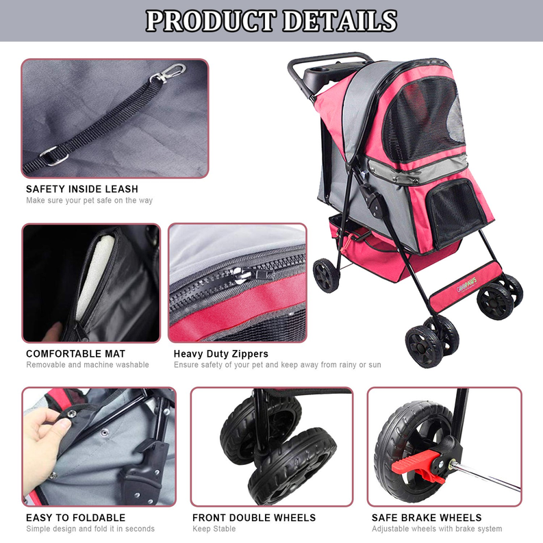 GOOPAWS 4-Wheel Promenade Pet Stroller for Dogs and Cats
