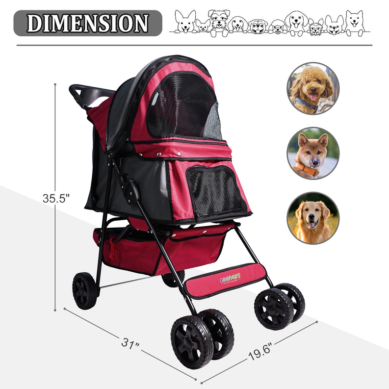 GOOPAWS 4-Wheel Promenade Pet Stroller for Dogs and Cats