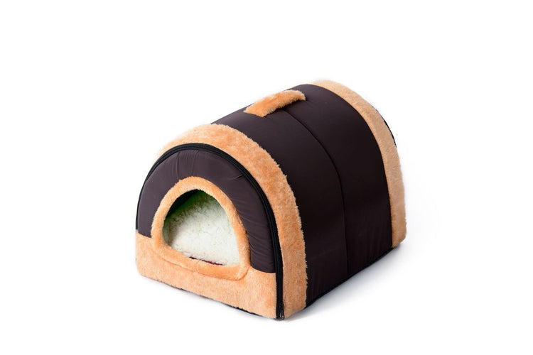 Small dog resting inside one end of the tunnel