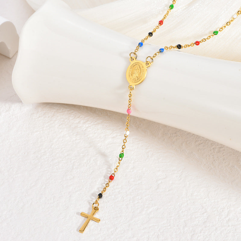 18K Gold Plated Stainless Steel Cross Pendant Necklace Vintage Unisex Jewelry
