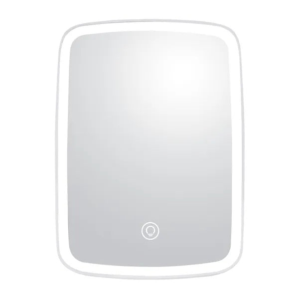 White rectangular LED makeup mirror with touch button, front view