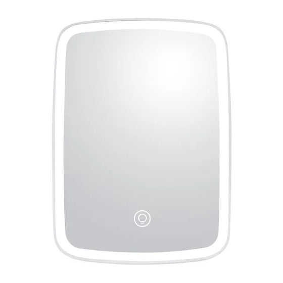 White rectangular LED makeup mirror with touch button, front view