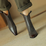 Pointed Toe Thick Heel Genuine Leather Ankle Boots