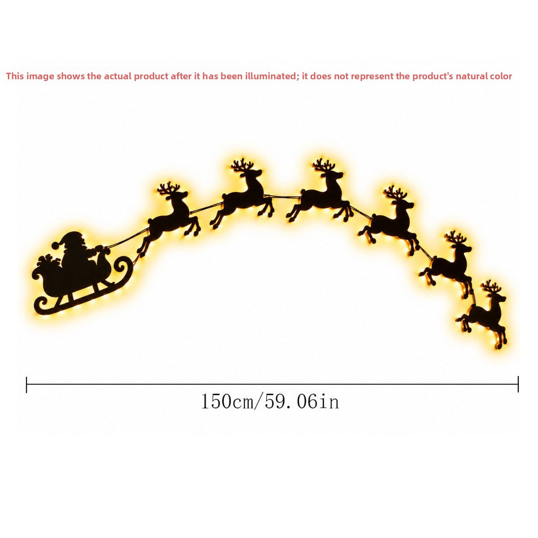Self-Adhesive Wooden Christmas Santa Reindeer Wall Decoration with Lights