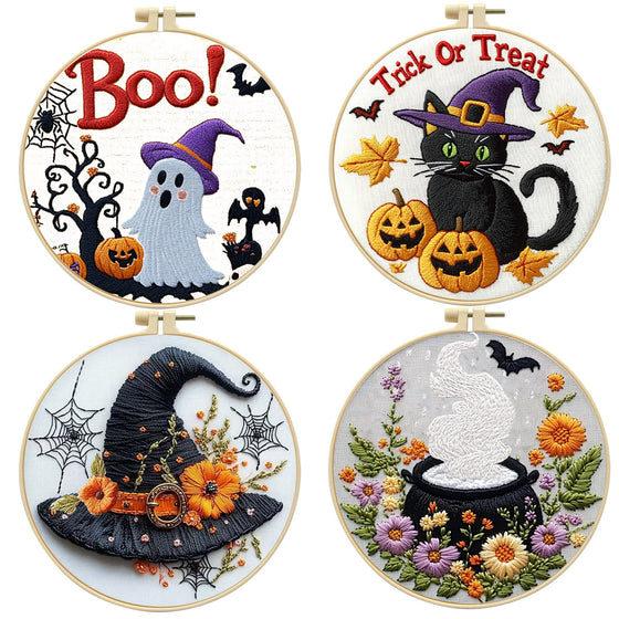 Halloween Cross Stitch Embroidery Kit with Hoop