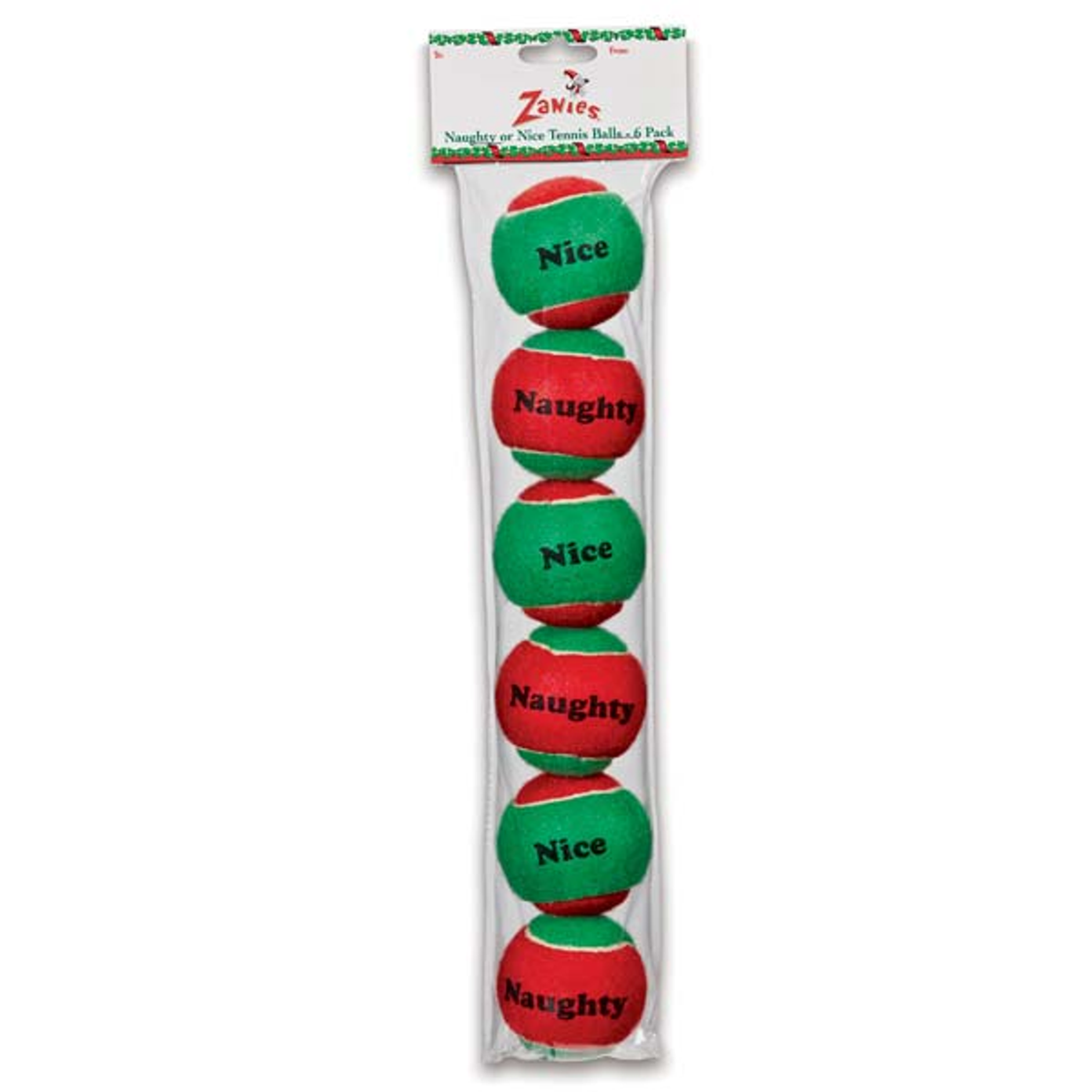 Zanies Naughty or Nice Tennis Balls 6-Pack Dog Toy