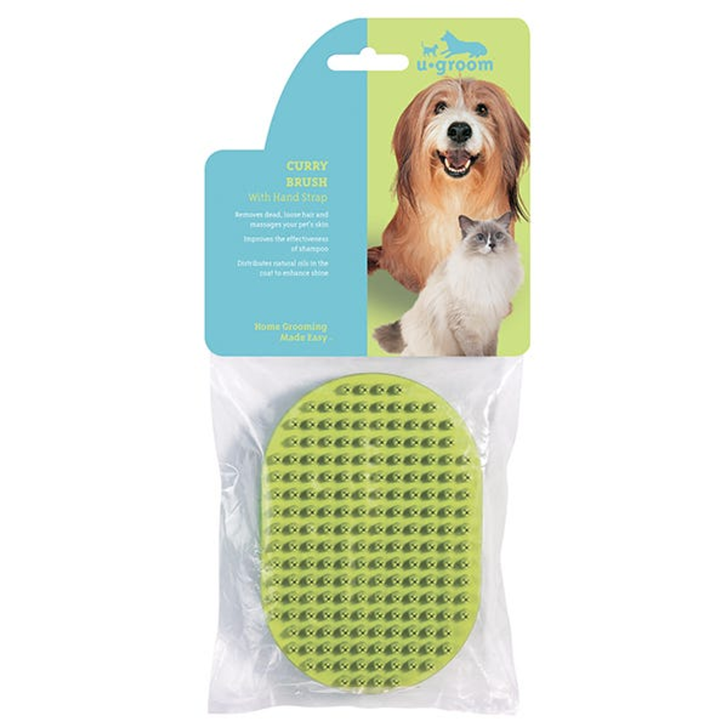 Ugroom Oval Rubber Curry Pet Brush with Hand Strap