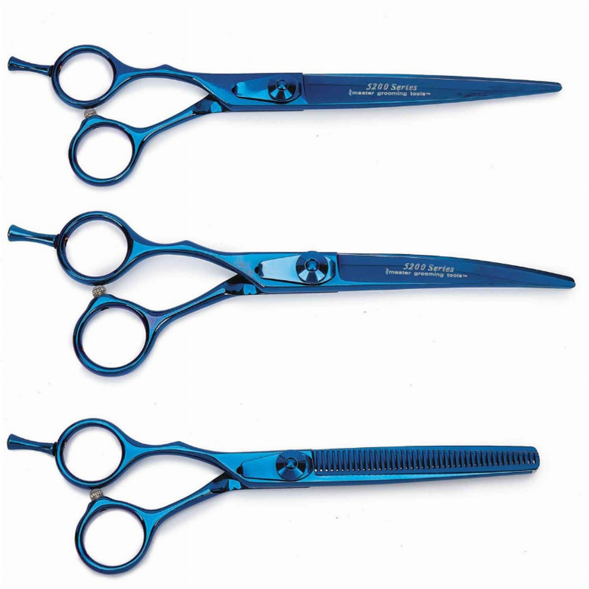 Master Grooming Tools 5200 Blue Titanium Left-Handed 3-Piece Shear Kit