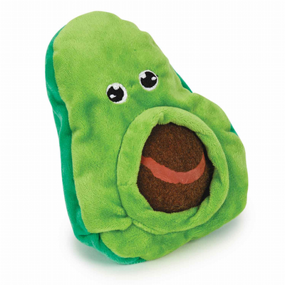 Zanies Perky Produce Avocado Dog Toy - avocado toy top view showing green and brown detail
