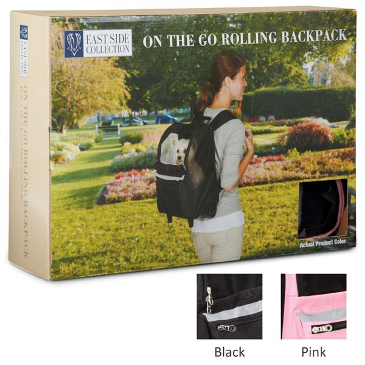 East Side Collection On-the-Go Rolling Pet Backpack, Black