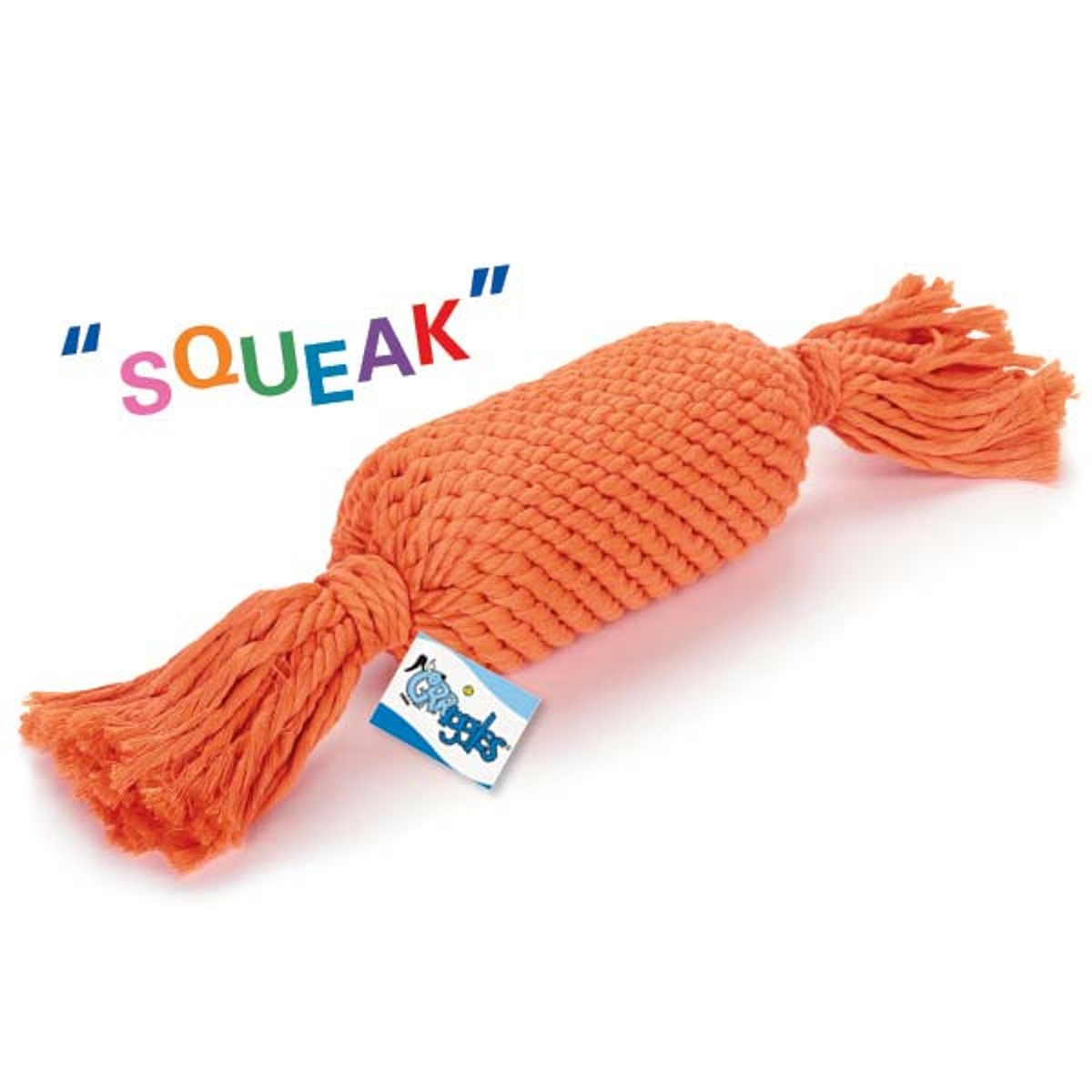 Griggles Ruff Rope Squeaker Toss Dog Toy (Orange)
