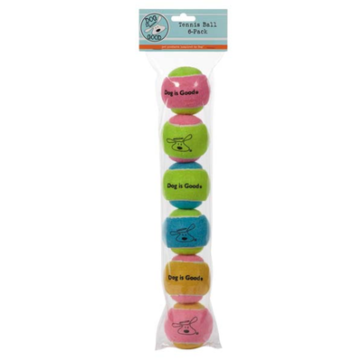DogIsGood Dog Tennis Balls, 6-Pack Multicolor