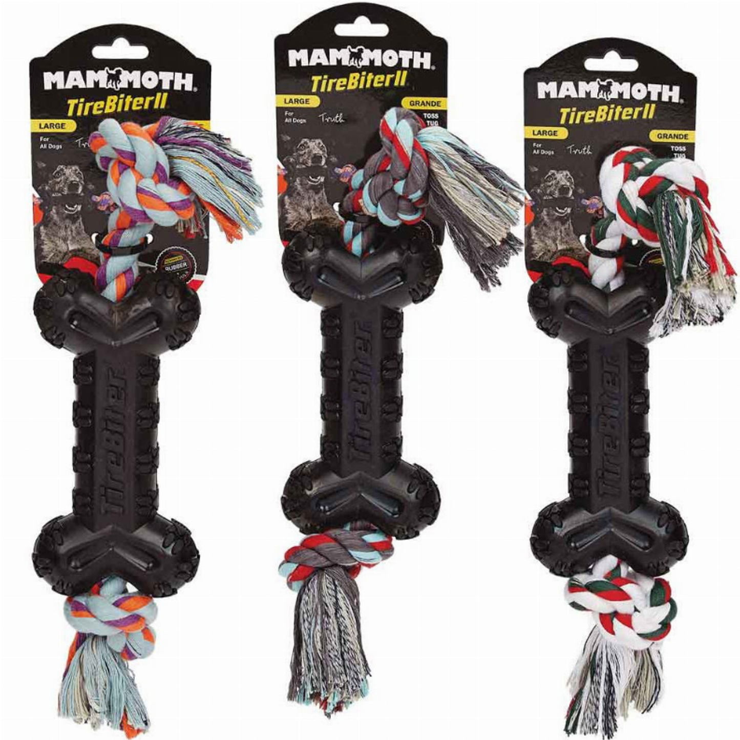 Mammoth Pet TireBiter II Bone with Rope Dog Toy 7.25-Inch