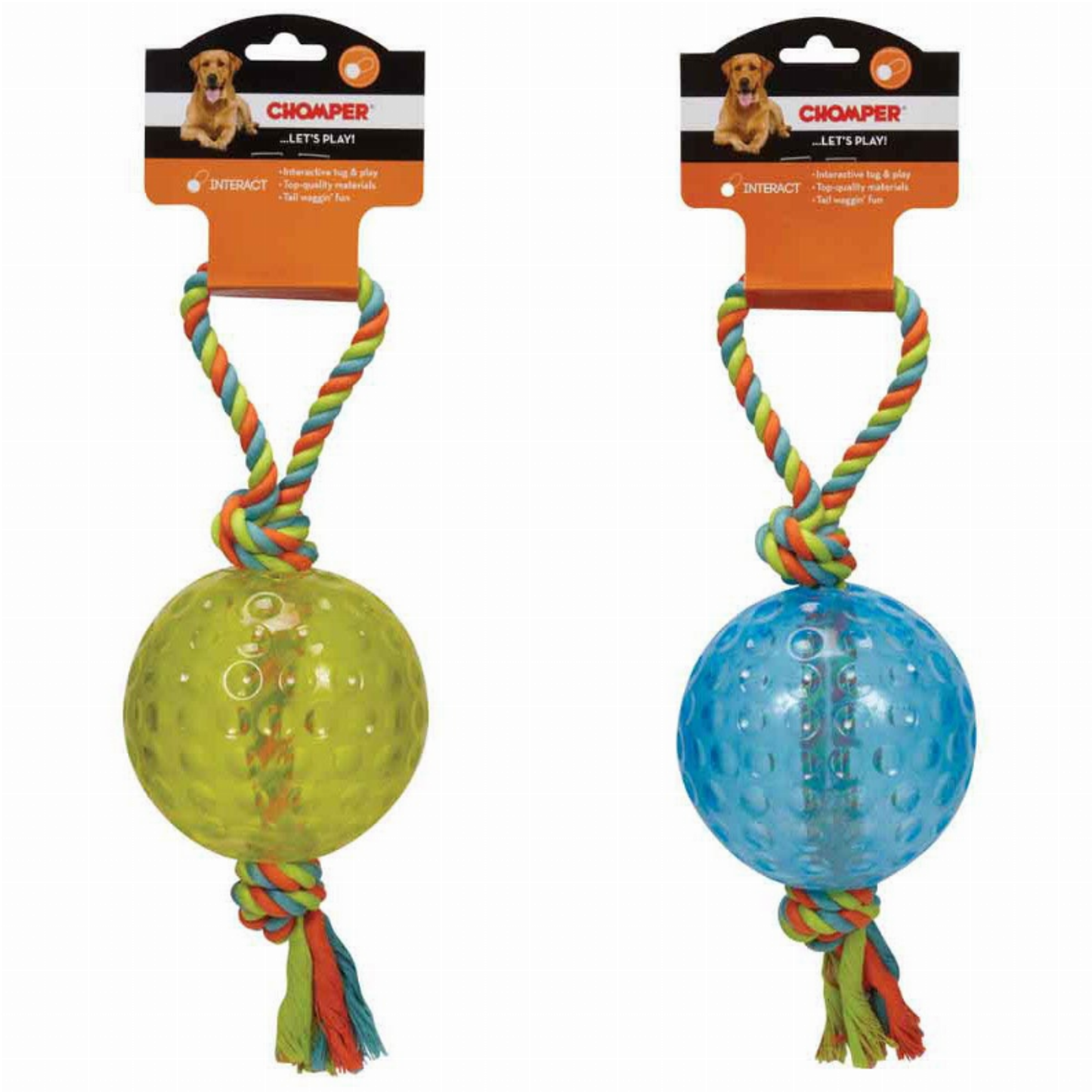 Chomper 5 in TPR Ball with Rope Tug Dog Toy