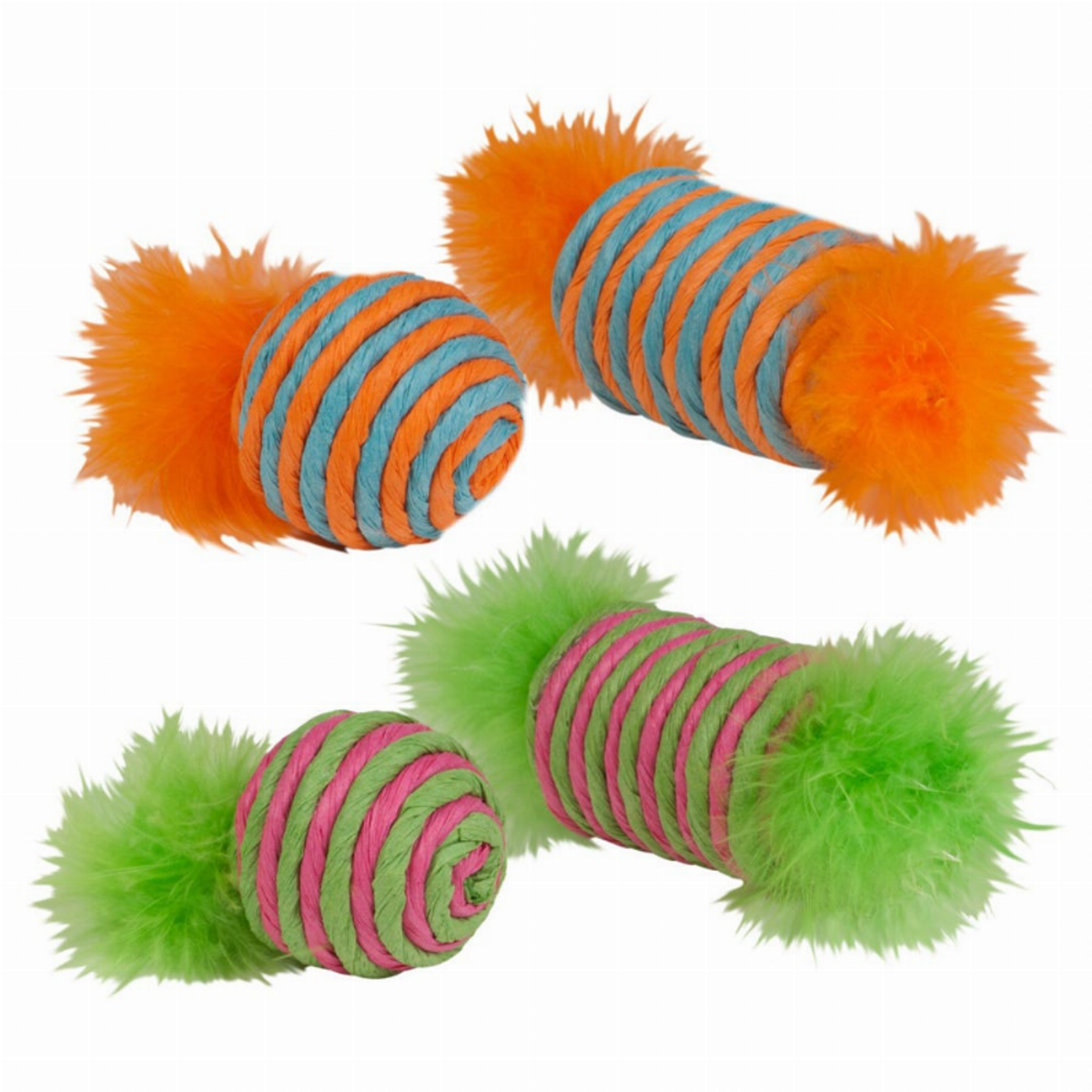Kylie's Brights Raffia Spool and Ball with Feather Cat Toy 2-Pack