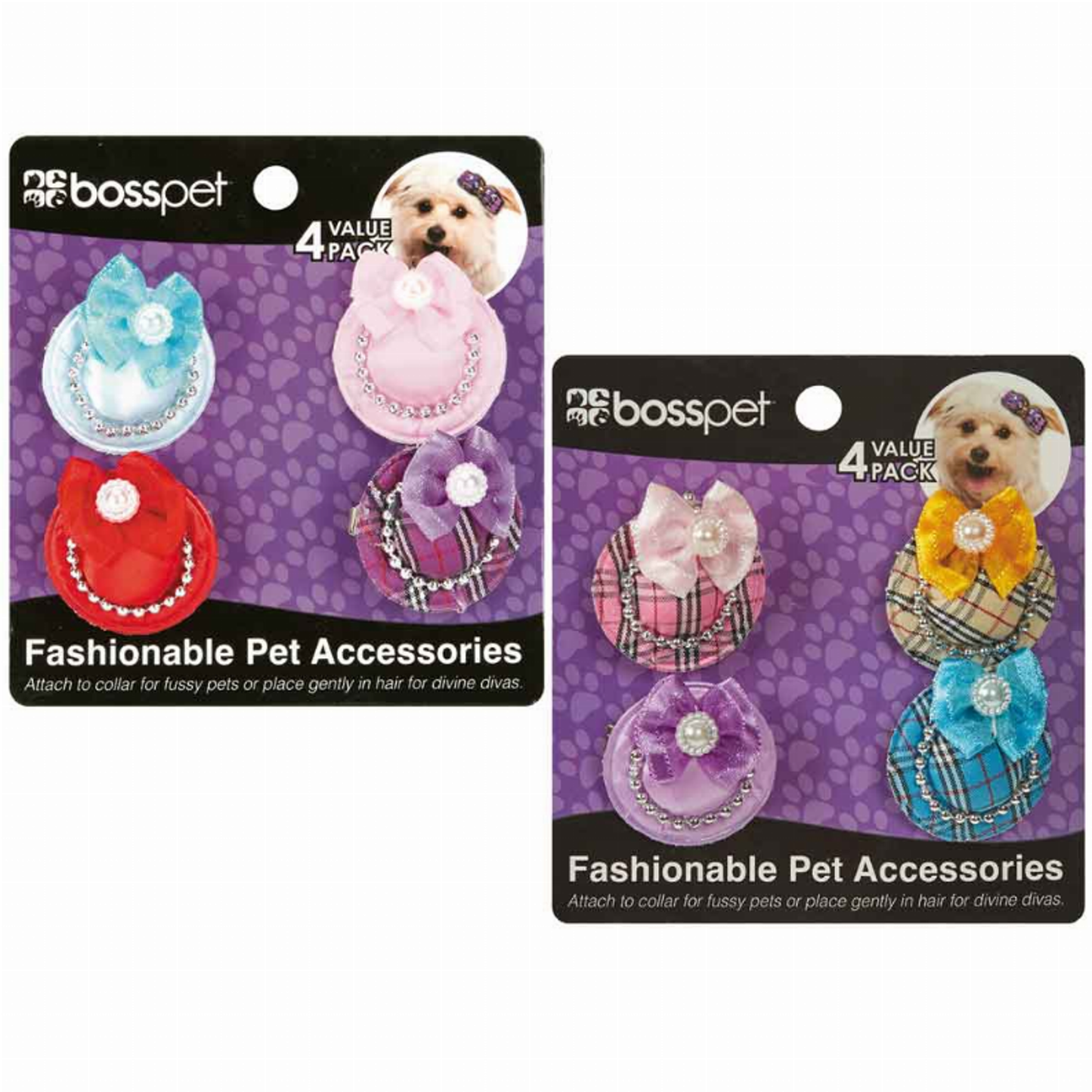 Boss Pet Dog Hat Bows with Clip 4-Pack