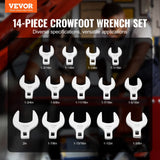 14-piece SAE crowfoot wrench set with storage tray