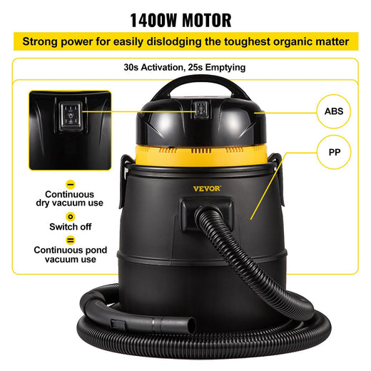 1400W pond vacuum cleaner kit with brush heads and extension tubes
