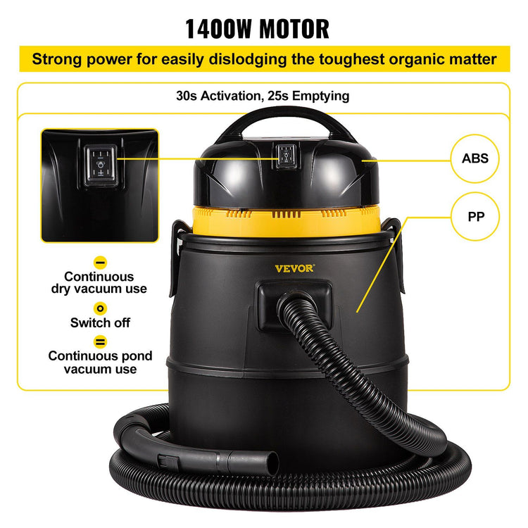 1400W pond vacuum cleaner kit with brush heads and extension tubes