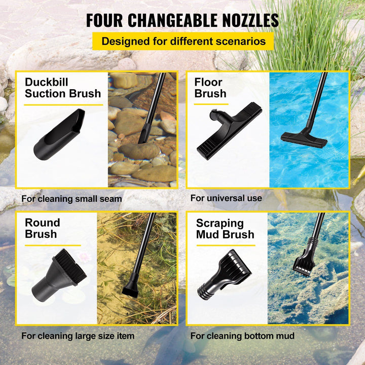 1400W pond vacuum cleaner kit with brush heads and extension tubes