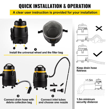 1400W pond vacuum cleaner kit with brush heads and extension tubes