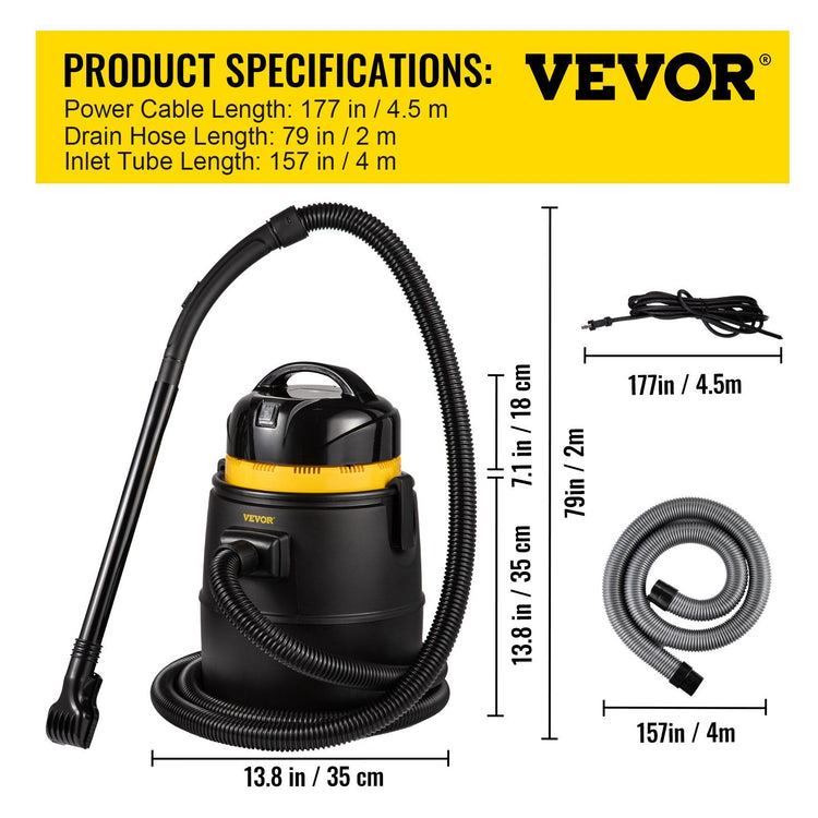 1400W pond vacuum cleaner kit with brush heads and extension tubes