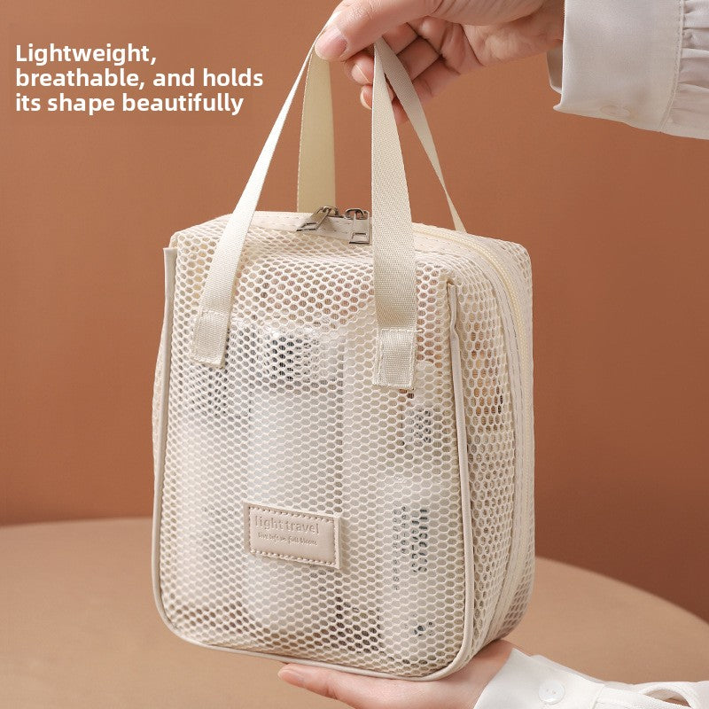 Portable Mesh Cosmetic Organizer Bag Travel Toiletry Storage Pouch