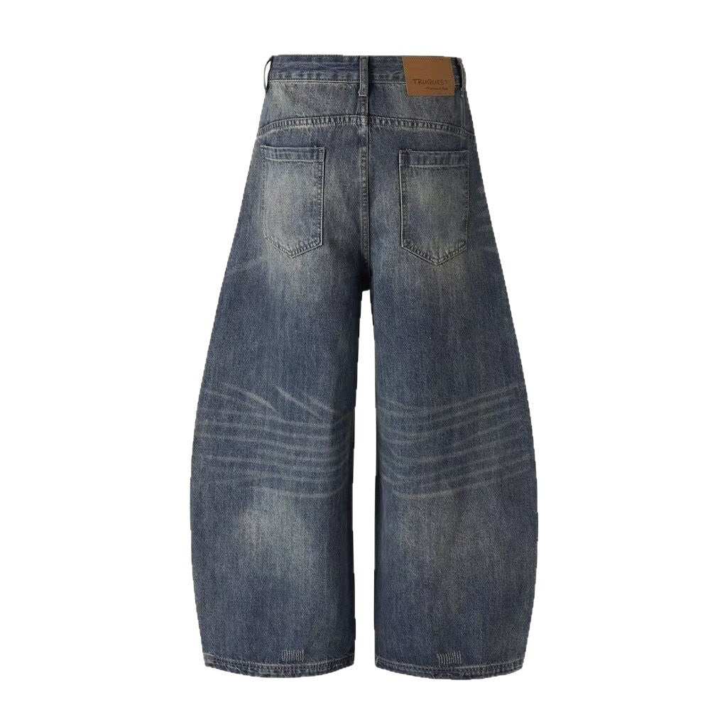 Vintage Distressed High-Waist Wide-Leg Floor-Length Denim Pants for Women
