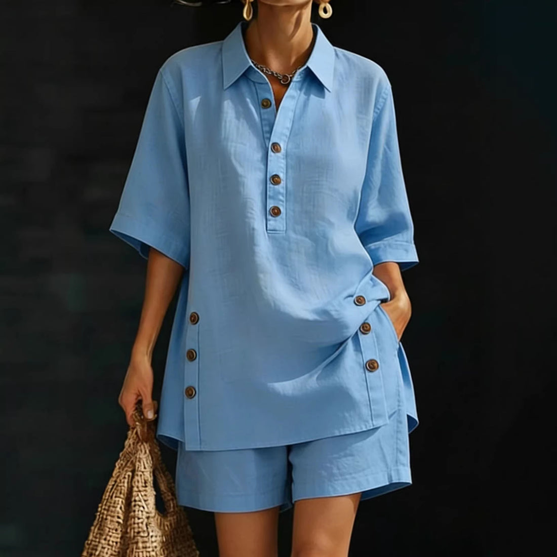 Women's Short Sleeve Shirt and Loose Pants Set
