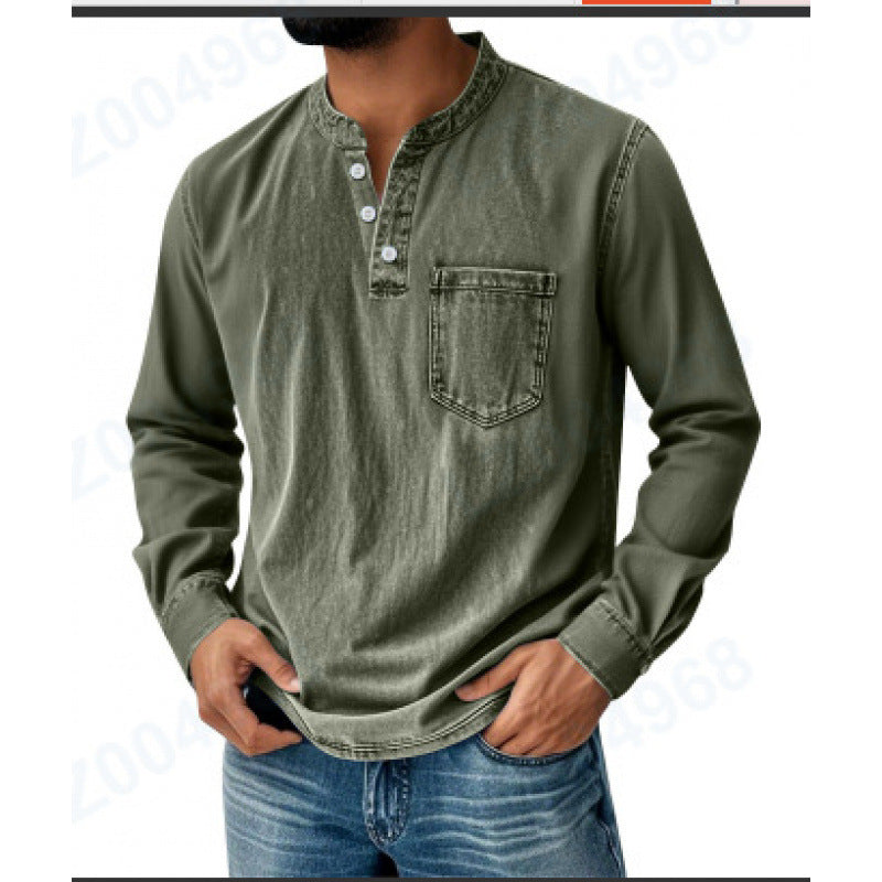 Printed three-button long-sleeved T-shirt