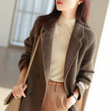 Women's loose mid-length checked wool coat