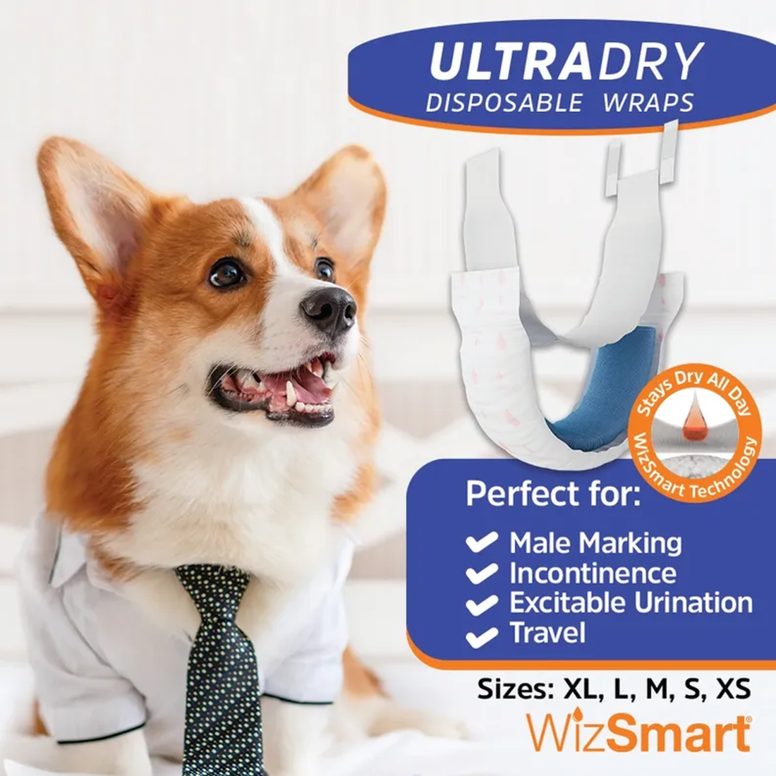 WizSmart UltraDry Disposable Male Dog Wraps