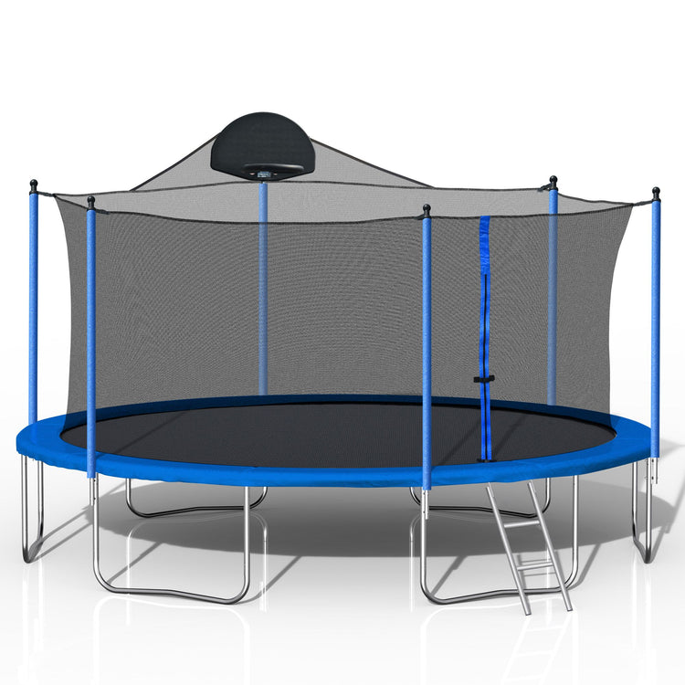 14FT Outdoor Trampoline with Hoop front view