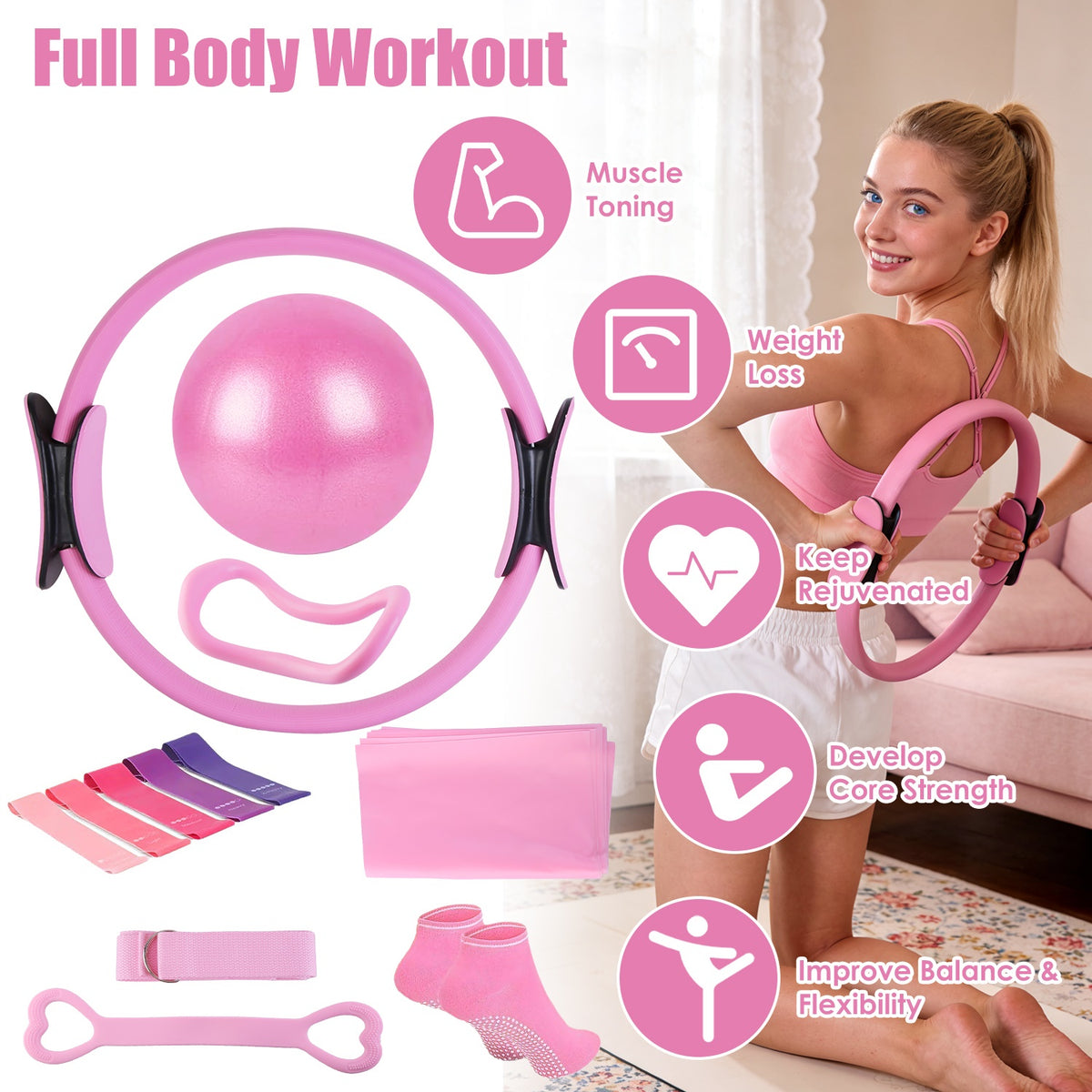 Pilates ring in pink for home workouts