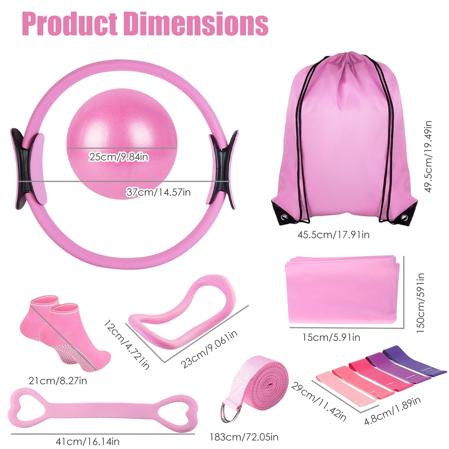 14Pcs Pilates Ring Kit Yoga Resistance Set 6