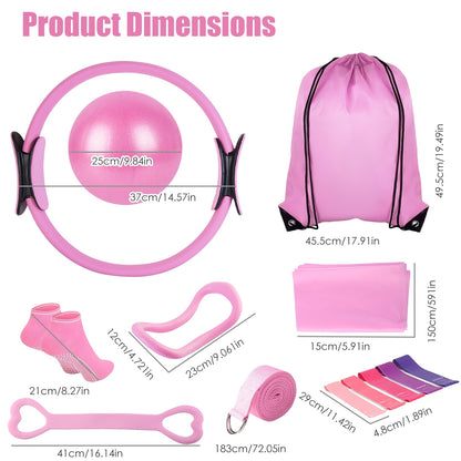 14Pcs Pilates Ring Kit Yoga Resistance Set 6