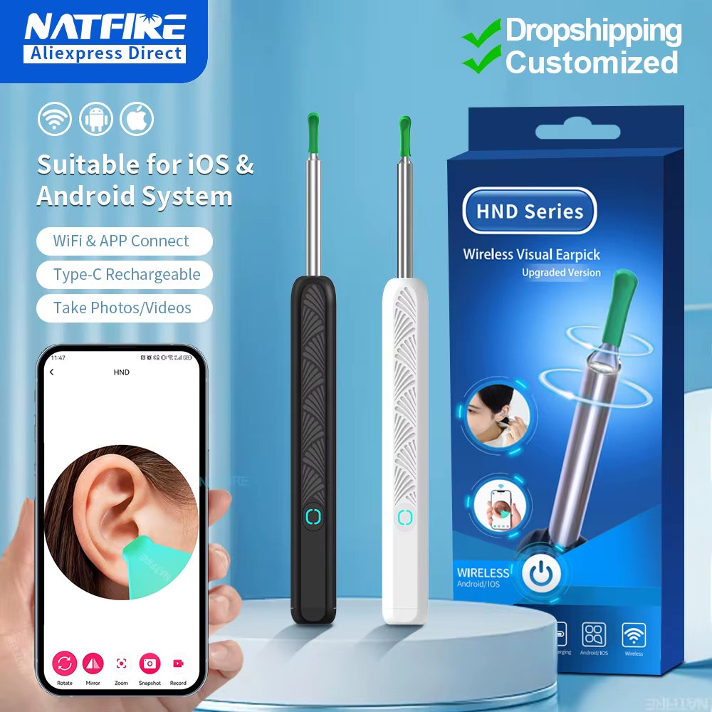 Dropshipping Ear Cleaner with Camera Wireless Ear Sticks Otoscope USB C Charging Endoscope Wax Removal Tool Earpick Mini Camera
