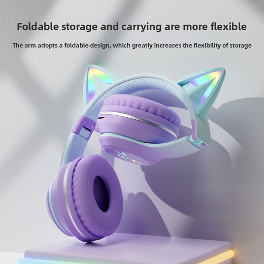 Bluetooth Gaming Headset with Cat Ear Lights