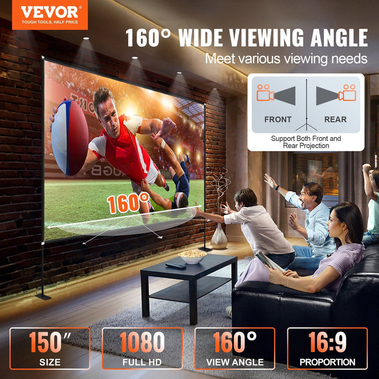 150-Inch Portable Projector Screen Stand angled view. 150 inch portable projector screen