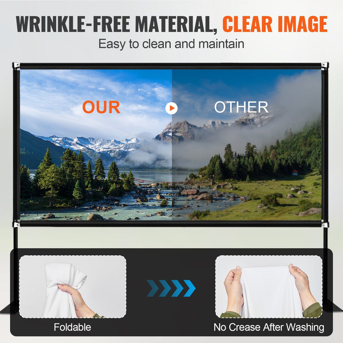 150-Inch Portable Projector Screen Stand detail close-up. 150 inch portable projector screen