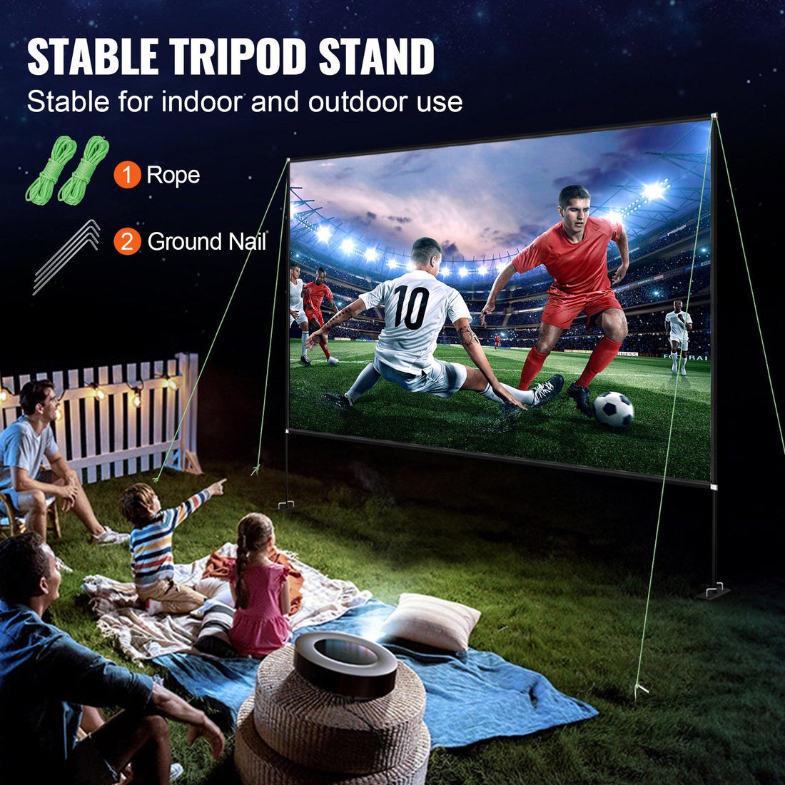150-Inch Portable Projector Screen Stand side profile. 150 inch portable projector screen